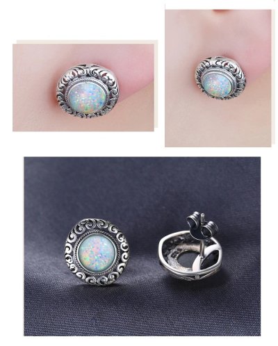 Комплект колие с медальон и обеци от масивно сребро 925 с опал - Неустоима