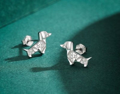 Обеци от масивно сребро 925 с цирконии  - Моето куче: Джак ръсел