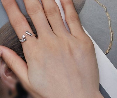 Детски пръстен от сребро с печат 925 - Котка за късмет