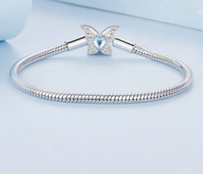 Сребърна гривна за талисмани с печат 925 и естествен лунен камък - Полетът на сърцето