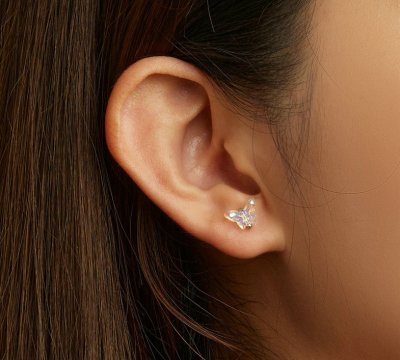 Детски обеци от масивно сребро 925 с кристали - Пеперуден блясък