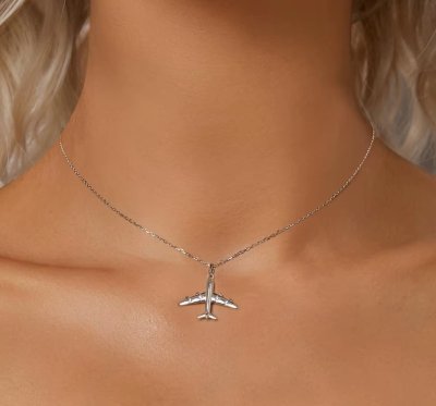 Колие с медальон от масивно сребро 925 с цирконии - Самолет