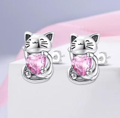 Детски обеци от масивно сребро 925 - Котка