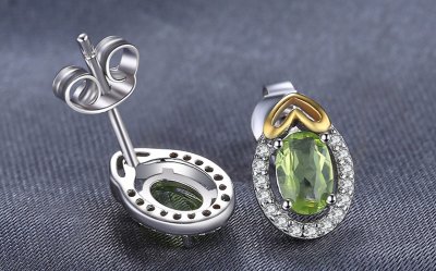 Колие с медальон и обеци от масивно сребро с перидот "Златно сърце"