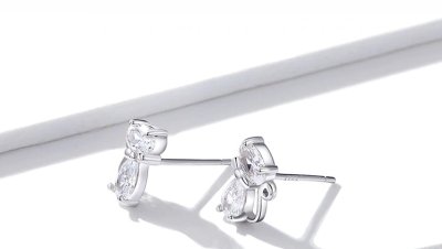 Детски обеци от масивно сребро 925 с CZ кристали "Моята любима котка"